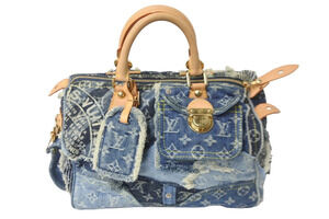 Louis Vuitton Handbag Denim Patchwork Speedy Blue